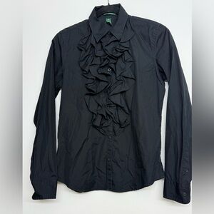 Ralph Lauren Black Ruffle Dress Shirt 100% Cotton Size XS